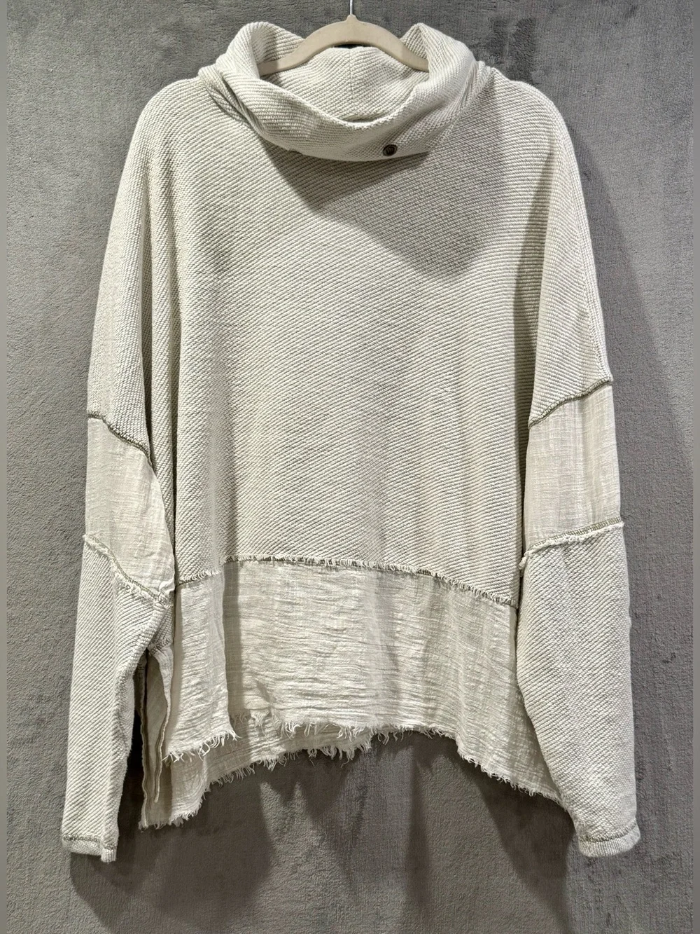 Free People Zoe Pullover Slate Ivory Cowl Neck Sweater Oversized Boho Size S